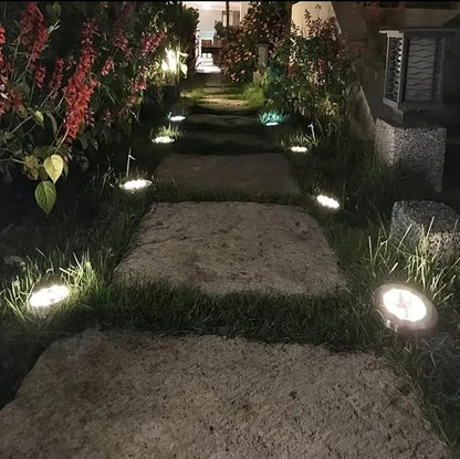 JT Morolux Solar Ground Lights, LED Disk Lights, White, Waterproof Outdoor Path Lights for Garden, Lawn, Walkway, Driveway (Cool White, 8)