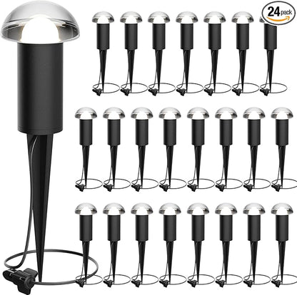 VENUS MANUFACTURING 24Pack LED Landscape Lighting Low Voltage Pathway Lights Outdoor 1.5W 35 Lumen Mushroom Lights Weatherproof Path Lights for Garden, Yard, Walkway, Path, Warm White, 3000K