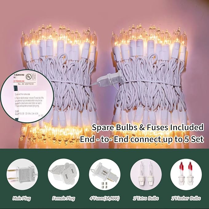 LAMPHOME Christmas Lights 100 Count Mini Clear Valentines Lights 19.6ft White Wire Christmas Tree String Lights for Outdoor Indoor Christmas Decorations Wedding Valentines Day Decor,UL Certified