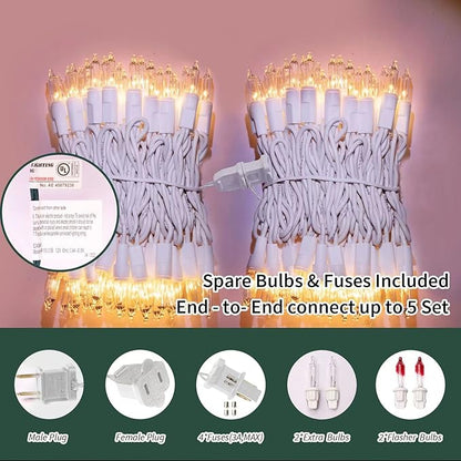 LAMPHOME Christmas Lights 100 Count Mini Clear Valentines Lights 19.6ft White Wire Christmas Tree String Lights for Outdoor Indoor Christmas Decorations Wedding Valentines Day Decor,UL Certified