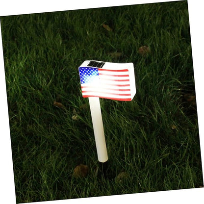 Alipis 2pcs Solar Garden LED American Flag Lawn Lights Decorative Outdoor Solar Pathway Lamps Ground Plug Night Lights for July 4th Independence Day Yard Random Color