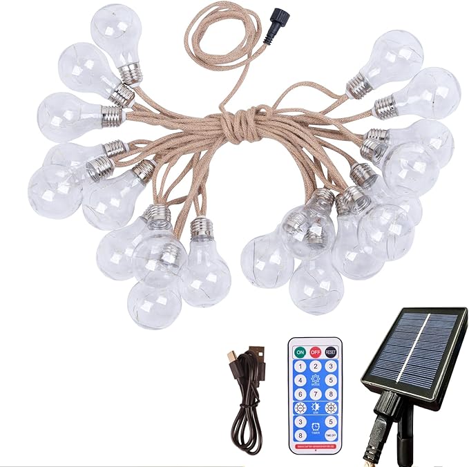 Solar Outdoor Garden Twine String Lights,LED Patio Lights with Solar/USB Dual Power Supply Design, With 20 | Lumora