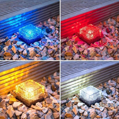 2 Pack Solar Path Ice Cube Lights Outdoor, Waterproof Garden Glass Path Light Solar Ice Light Crystal Brick Landscape Light (Multicolor)
