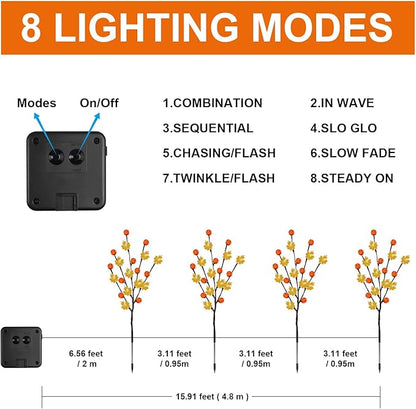 Fall Decor Solar Garden Lights Outdoor for Thanksgiving Decorations,4PACK 80LED Pumpkin Maple Leaf Tree with Friendsgiving Gifts,Solar Fall Decor Lights for Home/Garland/Thanksgiving Day