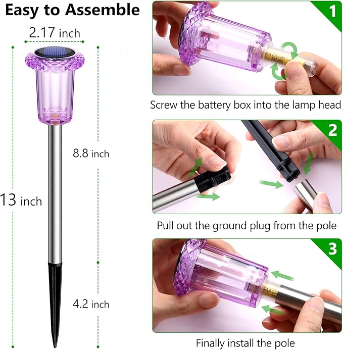 DenicMic Solar Lights Outdoor 10 Pack Waterproof Purple LED Stainless Steel Stake Outside Lights for Yard Pathway | Lumora