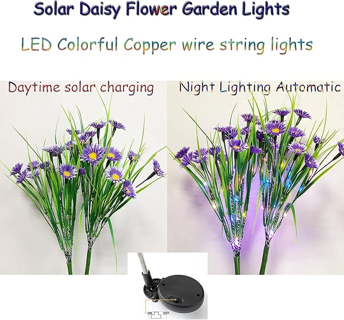 Solar Garden Stake Lights,28 LED Daisy Flower Decorative Lights Outdoor Waterproof Solar Powered Landscape Lights for Yard/Patio/Walkway/Pathway/Path Light (Purple)