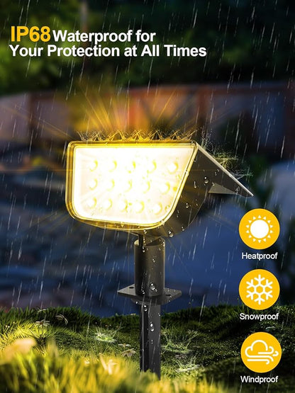 Solar Spot Lights Outdoor, Ultra Bright Solar Garden Lights Warm White, IP68 Waterproof Landscape Spotlights, 800LM 2700K for Yard Garden Wall Driveway, 4 Pack