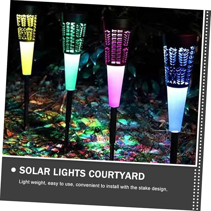 6pcs Solar Garden Pathway Lights, Warm and Colorful LED Outdoor Yard Stake Lamps with Hollow Cone Design, Solar-Powered Courtyard Lawn Decor for Patio and Walkway Lighting
