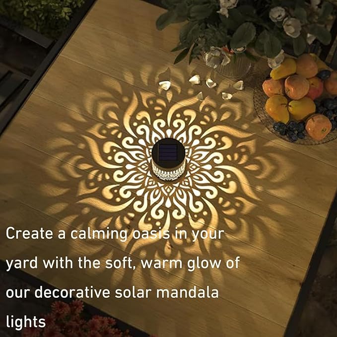 Decorative Solar Mandala Lights, Metal Solar Powered Outdoor Deck Step Wall Lights, Mandala Theme Waterproof Fence Light for Garden Post Patio Backyard Yard, Waterproof and Windproof (2set)