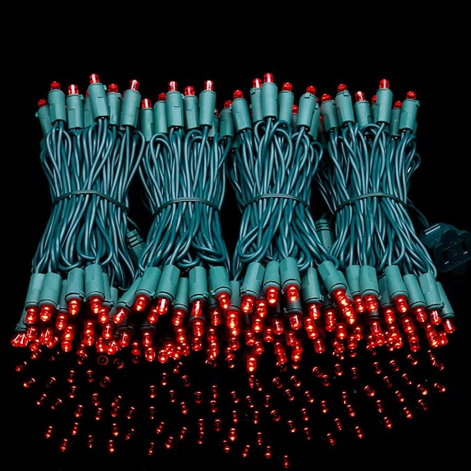 YULETIME 200 Red Wide Angle LED Christmas Lights, 66 Feet Green Wire UL Certified 5mm Holiday String Light Set (Red)