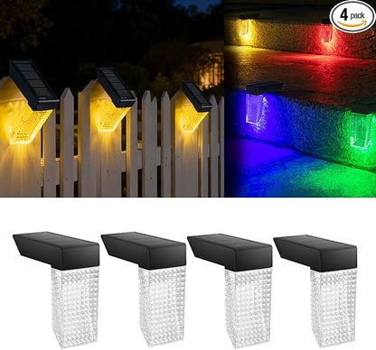 Solar Lights Outdoor 4 Pack: IP68 Waterproof Snow-Resistant for Stairs, Deck, Garden,Step,Wall,Fence, Railing,Pathway.Warm White & RGB Color Changing