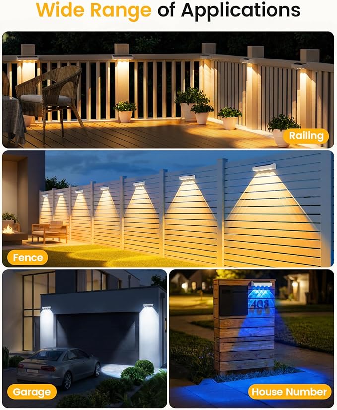 Solar Fence Lights Outdoor, 8 Pack, 9 Fixed Colors ＆ Color Changing Solar Lights Outdoor Waterproof IP65 | Lumora