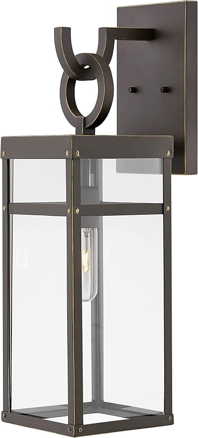 Hinkley Porter 2804OZ Medium Outdoor Wall Mount Lantern - Durable Aluminum Industrial + Arts and Crafts Style - Oil Rubbed Bronze