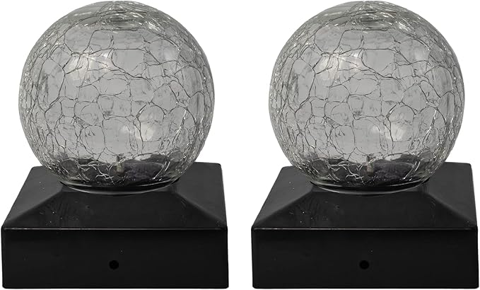 2-Pack Crackled Ball Post Cap Light Solar LED Waterproof Outdoor Garden Stake Light - Decorative Electronic Light Garden Decor for Yard, Lawn, Patio, Deck, Pathway, Pond, Backyard