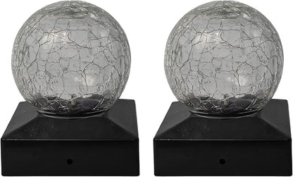 2-Pack Crackled Ball Post Cap Light Solar LED Waterproof Outdoor Garden Stake Light - Decorative Electronic Light Garden Decor for Yard, Lawn, Patio, Deck, Pathway, Pond, Backyard