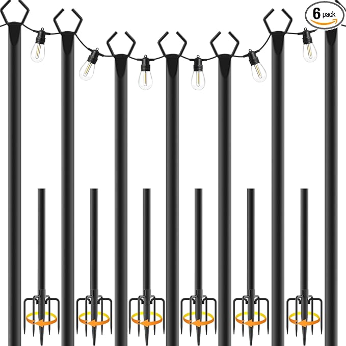 7 Pack 10 ft Heavy Duty Metal String Light Poles Adjustable Outdoor Lighting Stand for Patio,Backyard,Garden,Party | Lumora