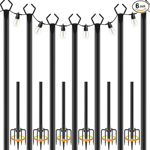 7 Pack 10 ft Heavy Duty Metal String Light Poles Adjustable Outdoor Lighting Stand for Patio,Backyard,Garden,Party | Lumora