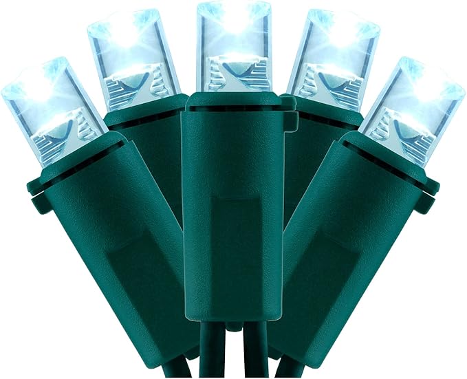 YULETIME 200 Cool White Wide Angle LED Christmas Lights, 66 Feet Green Wire UL Certified 5mm Holiday String Light Set (Cool White)