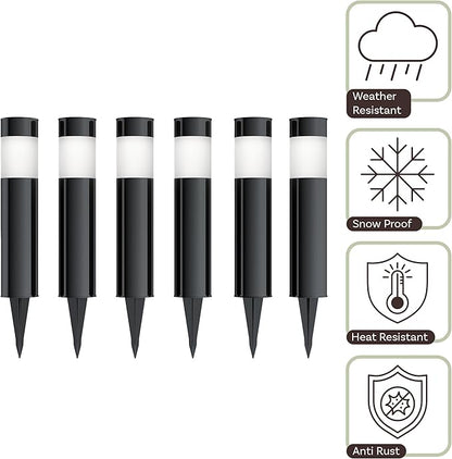 Pure Garden Solar Lights Outdoor Waterproof 6-Pack - 15â€ Stainless Steel Bollard Solar Pathway Lights - Stake Outdoor LED Lighting for Yard, Drive, Path or Landscape Lighting (Black)