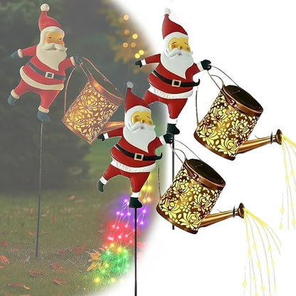 Christmas Santa Solar Kettle Lights Garden Lawn Decorative Lights, Outdoor Waterproof Solar Santa Claus Decoration with LED Light, for Backyard Lawn Patio (Warm Lights,2pc)