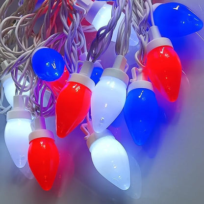 Red White and Blue Lights 25Ft C7 LED Christmas Light with 25 Shatterproof 4th of July Decorations String Lights, Plug in Patriotic Light for Outdoor Indoor July 4th Party Decor