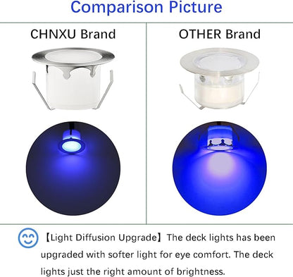 LED Outdoor Deck Lights Kits, Φ1.77in RGB 10 Pack Silver, Low Voltage 12V DC IP67 Waterproof, Multi Color Changing Remote Dimmable, Recessed Stair Step Floor Landscape Lighting