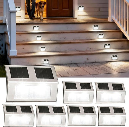 Solar Step Lights, 6 Pack Solar Powered Deck Lights, Outdoor Waterproof Pathway Light, Auto On/Off, 6500K Cool White Outdoor Lighting for Garden Stairs, Fence, Yard, Patio, Wall, Walkway, Porch