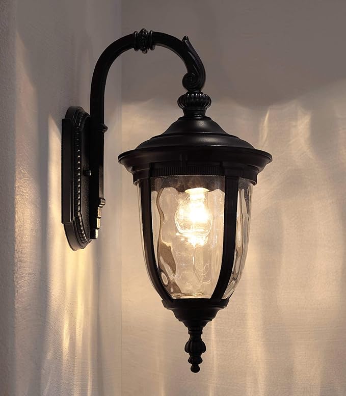 John Timberland Bellagio European Outdoor Wall Light Fixture Black Aluminum Metal 16.5" Clear Hammered Glass Decor for Exterior House Porch Patio Outside Deck Garage Yard Front Door Garden Home