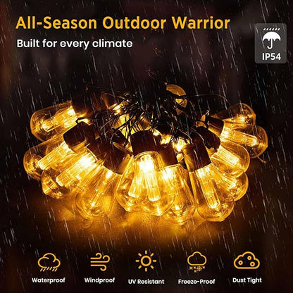 VENETIO 30LED 12m Solar String Lights Outdoor Waterproof, [3000K Auto Light-Sensing] 50,000H Long-Lasting, 8 Lighting Modes + 4 Timer/Dimmer Remote Control, Shatterproof IP54 Garden Patio Lights