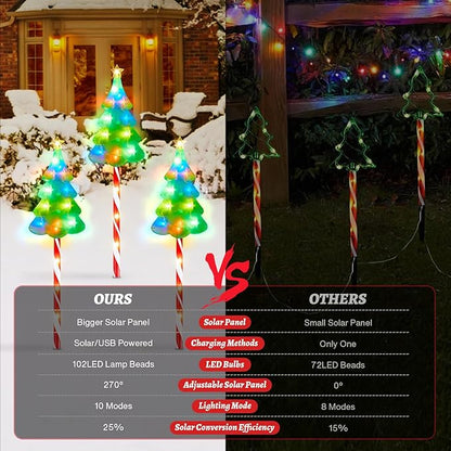 KOOPER Christmas Decorations Outdoor Solar Christmas Tree Candy Cane Stake Lights, 6 Pack Brighter 102 LED Solar Christmas Pathway Lights Outdoor, 10 Modes Christmas Decorations for Indoor Yard