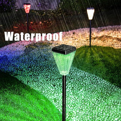 Solar Pathway Lights 2 Pack, 5 Modes Adjustable 3000K Warm White & RGB Fixed/Auto Changing, Smart Light Sensor IP65 Waterproof 200LM for Yard Lawn Garden Walkway
