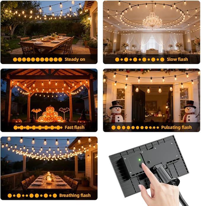 100FT Solar String Lights Outdoor Waterproof IP65 with USB-Charging , Solar Powered LED Patio Lights with 50+2 | Lumora