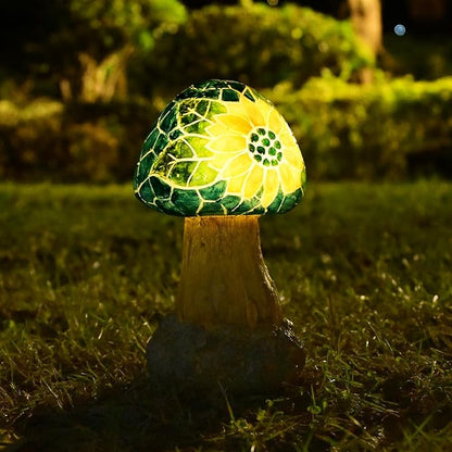 Mushroom Solar Lights Outdoor: Fairy Garden Decor Statue Mosaic Art Yard Figurines Led Lawn Ornaments Outside Decorations Birthday Gifts for Mother Mom Grandma Women