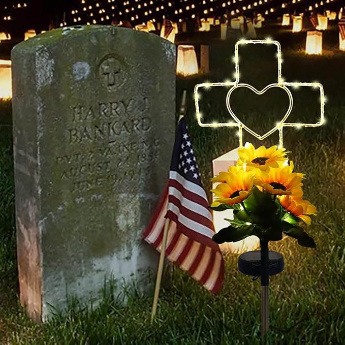 Lmtocs Solar Cross Cemetery Decorations for Grave, Memorial Sympathy Gift for Loss of Loved One Mom Dad, Grave Decorations for Birthday in Heaven Mother Day Fathery Day Memrial Christmas