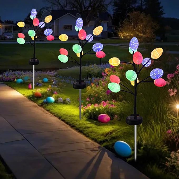 2pack Solar Outdoor Lights LED Easter Eggs Waterproof Solar Street Lights Outdoor with Stainless Steel Stakes, 2 Modes Led Solar Garden Light Solar Spot Light Outdoor Easter Decorations