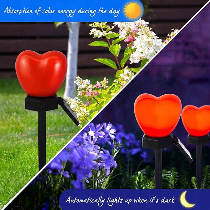 Valentine's Day Red Heart Solar Lights Outdoor, 4Pcs Waterproof Valentine's Day Solar Garden Lights LED Heart Lights Mother's Day Decorations for Yard Walkway