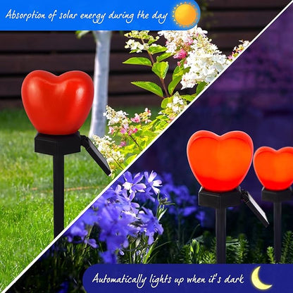 Valentine's Day Red Heart Solar Lights Outdoor, 4Pcs Waterproof Valentine's Day Solar Garden Lights LED Heart Lights Mother's Day Decorations for Yard Walkway
