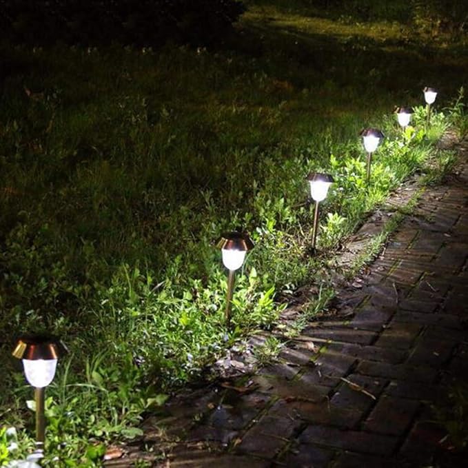 Uonlytech 2pcs Solar Led Garden Light Stainless Steel Outdoor Lamp for Landscape Decoration for Pathways Patios Yards and Events White Light