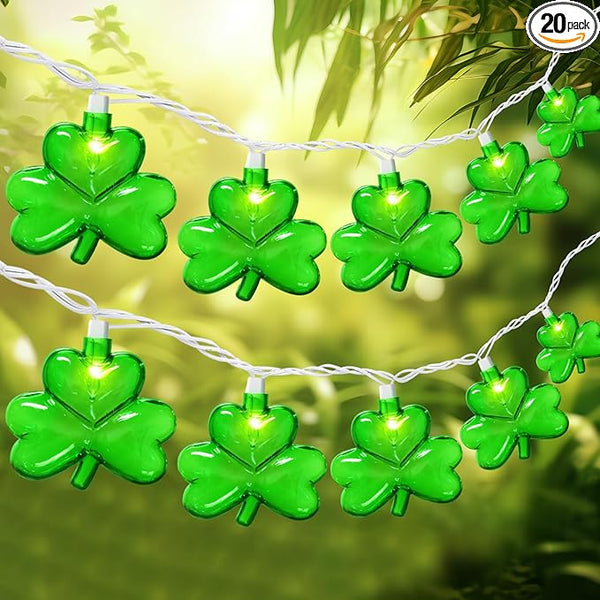 20 LED Clear Green Shamrock String Lights, 12FT St Patricks Day Lights String Outdoor Waterproof with 20 LED Light | Lumora