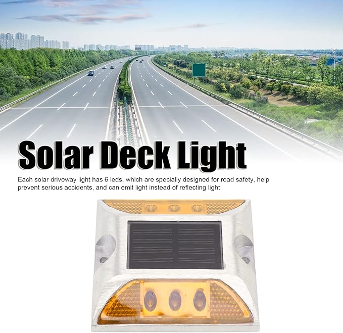 Alomejor Solar Driveway Lights, Cast Aluminum IP68 Outdoor Light with 72 Hour Runtime, 10 Ton Pressure Marker for Pathway and Garden (Yellow)