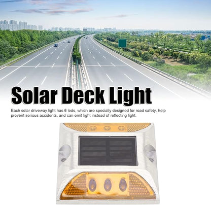 Alomejor Solar Driveway Lights, Cast Aluminum IP68 Outdoor Light with 72 Hour Runtime, 10 Ton Pressure Marker for Pathway and Garden (Yellow)