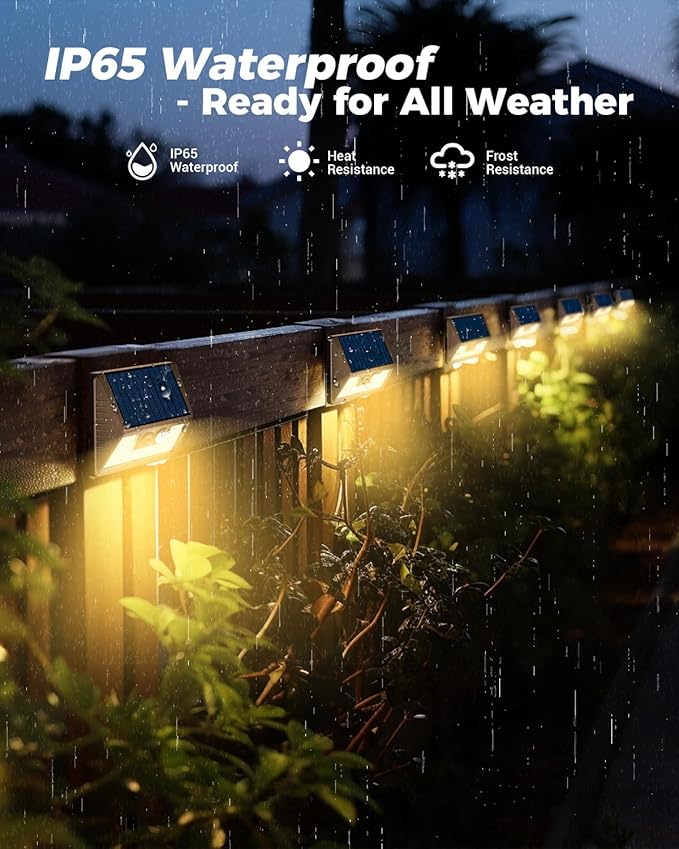 4 Pack Solar Fence Lights Waterproof, Motion Sensor Deck Outdoor, Warm White LED for Wall Yard Steps Stairs Garden | Lumora