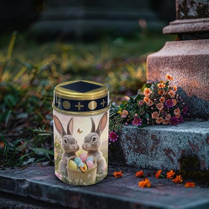 Easter Rabbit Cemetery Lights for Grave Solar Waterproof Decorative Solar Lights Outdoor Garden Pet Graves Outdoor Solar Powered Grave Lights Memorial Gift Decor 2 Pack