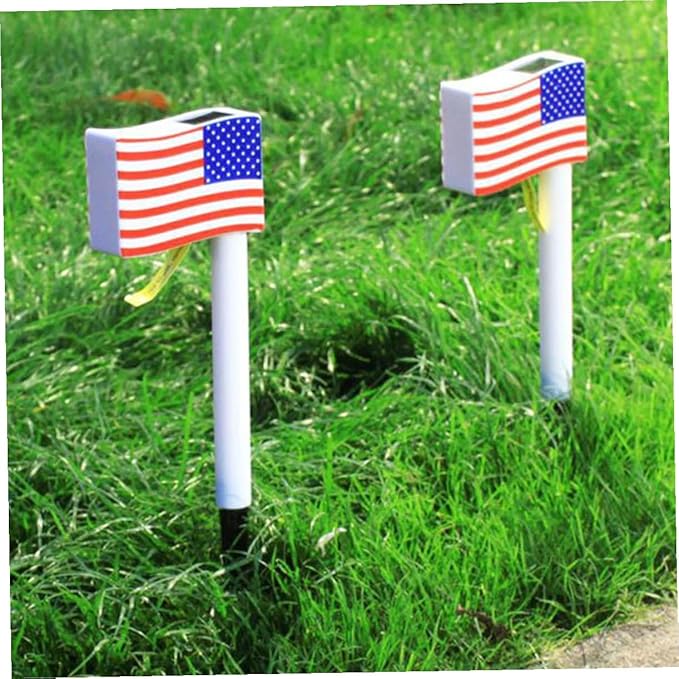 Lurrose Solar Garden Lights American Flag LED Solar Pathway Lamps Outdoor Decorative Ground Insert Stakes for Independence Day 2pcs Random Color