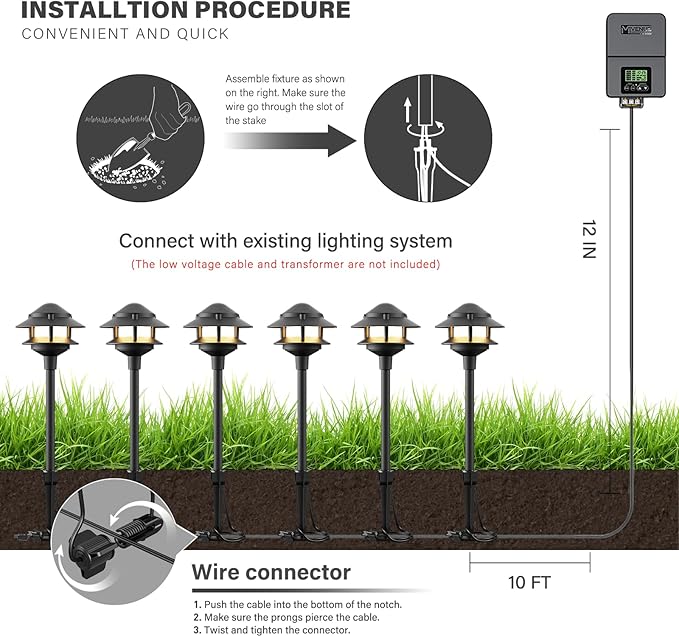 VENUS MANUFACTURING Low Voltage Landscape Lights LED Outdoor Pathway Light 12V AC 2.2W 32Lumen Warm White Landscape Lighting for Garden Path Driveway Yard 8Pack