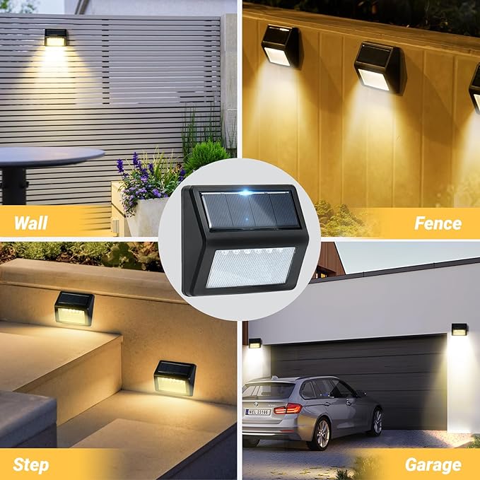 Bright Solar Fence Lights, 6 Pack Outdoor Step Lights, IP65 Waterproof, 3000K Warm-White, Dusk to Dawn Outdoor | Lumora
