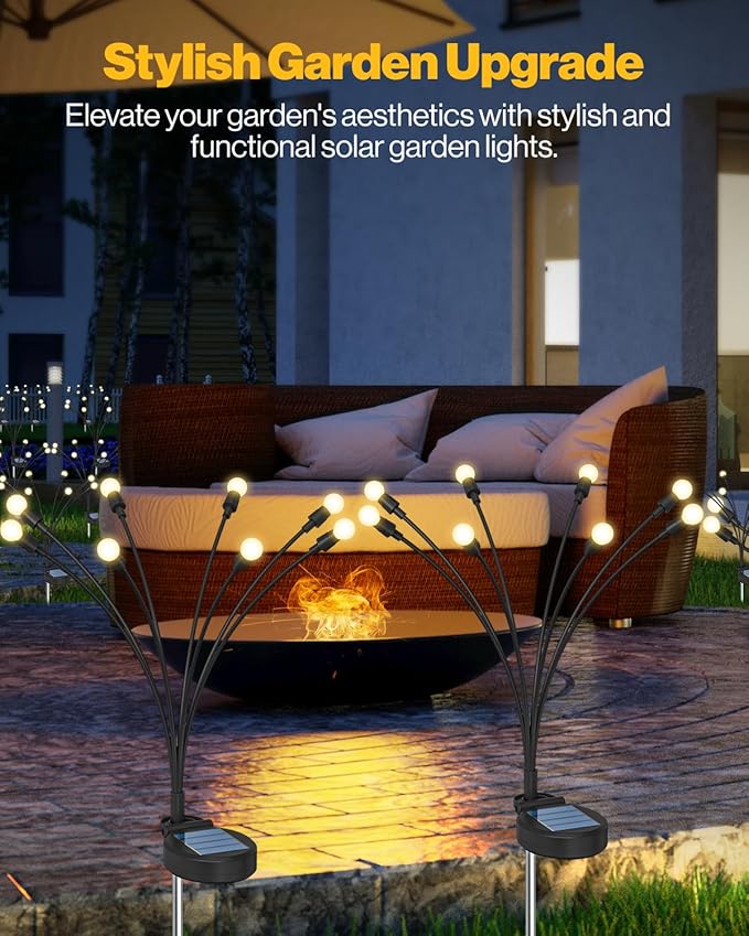 Sunco Solar Firefly Pathway Lights, Swaying Outdoor Garden Landscape Lighting, 2400K Warm White, Waterproof Yard Patio Ground Lights, Cross Spike Stake for Easy in Ground Install 3 Pack.