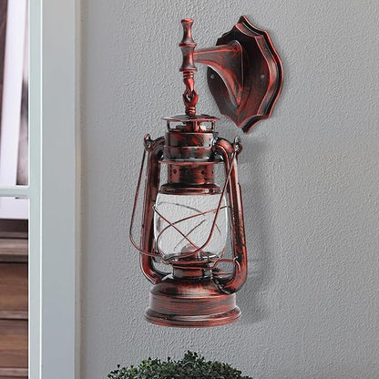 Brass Retro Wall Lamp – Vintage Industrial Sconce with E27 Socket, 5W Max, Corrosion-Resistant Iron & Plastic Lamp for Living Room, Bedroom, Hallway, Cafe, Library, Red Bronze