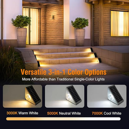 Solar Stair Lights Outdoor Waterproof, 3 in 1 Solar Step Lights for Outside, Dusk to Dawn Step Lights Solar Powered, Solar Lights Outdoor Decor for Stair Step Deck (2)