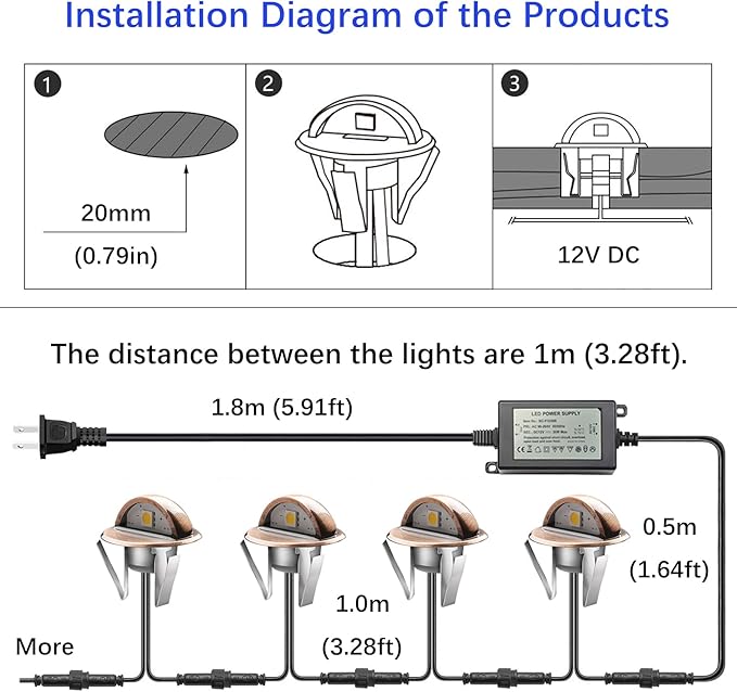 LED Outdoor Deck Lights Kits, Φ1.38in Warm White 20 Pack Bronze, Low Voltage 12 Volt DC IP65 Waterproof, Electric Wired Recessed Stair Step Riser Mini Under Landscape Lighting for Outside Yard